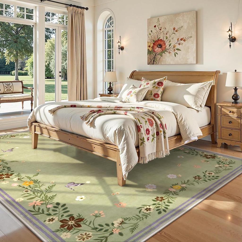 Living Room Carpet Bedroom Bedside Sofa Floor Mat Fluffy Large Area Soft Velvet Rug Spring Floral Style Home Decoration Carpets