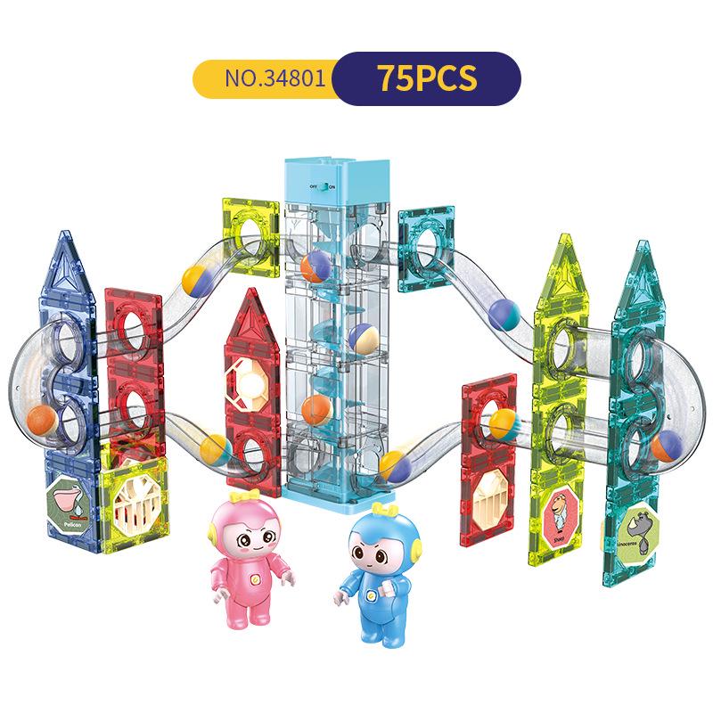 Magnetic Color Window Sheets & Electric Ball Track Building Blocks - Educational DIY Toy for Kids