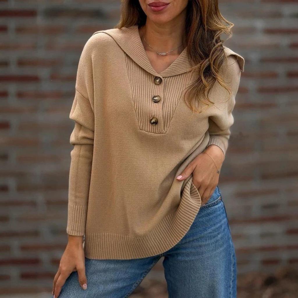 2026 Autumn/Winter Lapel Button Long Sleeve Solid Color Sweater