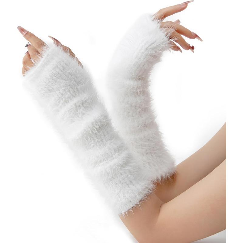 1pairs Women Winter Arm Sleeves Warmers Japanese Harajuku Y2k Arm Warmer for Girls Velvet Fingerless Gloves Knitted Arm Sleeve