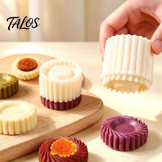 Round Manual Press Mold Sunflower Pattern Mooncake Mold, Hand Double Ended Plastic Pastry Holiday Festival Tool, Easy Clean Dough Embosser for