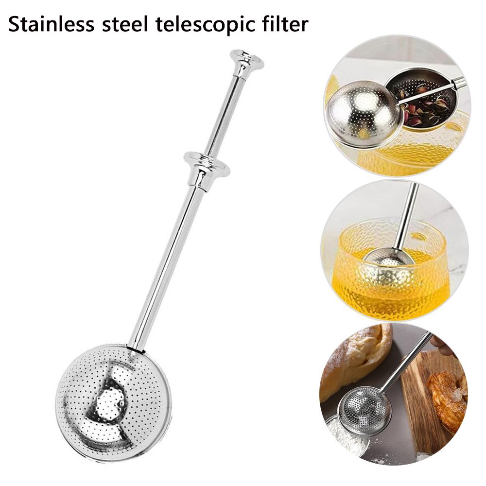 Stainless Steel Strainer Ball Press Telescopic Tea Filter Creative Portable Hanging Multi-purpose Household Kitchen Tool