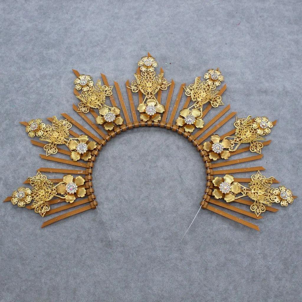 Lolita Gothic Flower Halo Crown Headpiece Women Sun Goddess Baroque Angel Butterfly Cross Crown Headband Finished Product
