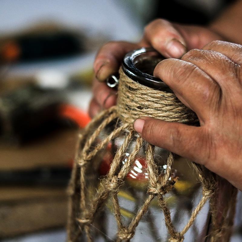 Vintage Flower Vase, Creative Hand Woven Mesh Pocket Transparent Glass Vase