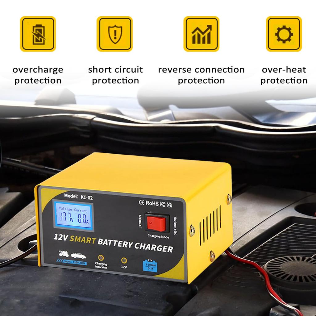 Car Battery Smart Battery for 12V Battery Digital Display PowerCelsiusVoltageCelsiusCurrent Automatic Manual Modes