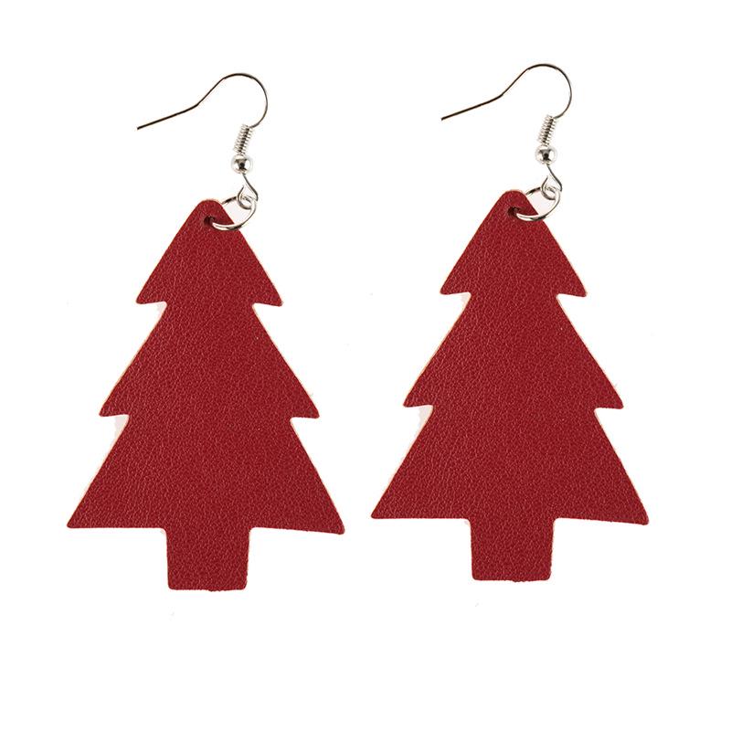 Cross-border Christmas Tree Double-sided PU Leather Teardrop Earrings