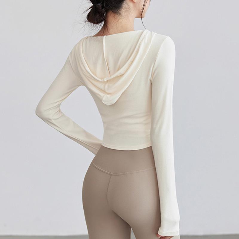 

Autumn Slim Fit Hooded Yoga Top with Long Sleeves Medium