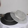 Silver Wire Braided Flat Top Straw Sun Hat With Wide Brim Diamond Waist Cover Light Luxury Summer High-End Sun Protection
