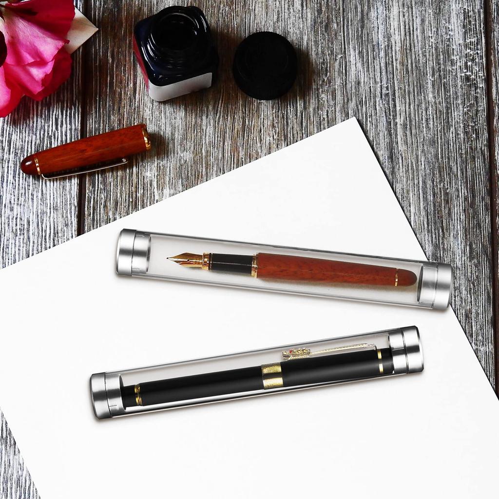 NUOLUX Cylindrical Pencil Clear Acrylic Pencil Case for Fountain Pens and Clear Round Pencil Case for Ballpoint Gift Small Item Storage Set of Pen