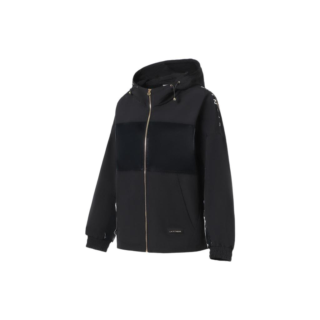 Lining Fitness Series Solid Color Zip-Up Hooded Long Sleeve Jacket Women Jacket Black AFDS020-1