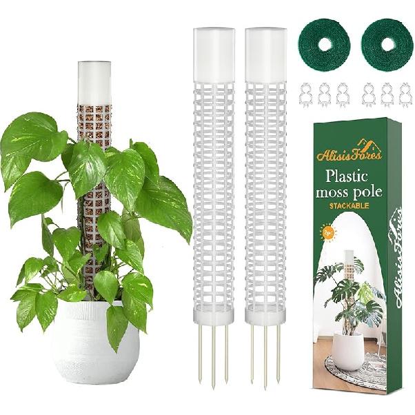2 Pcs 17.5Inch Plastic Moss Pole for Plants Monstera, Plant Poles for Climbing Plants, Plant Support for Indoor Plants Work with Sphagnum Moss, Moss белый
