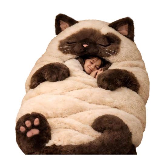 Plüsch-Umschlag-Schlafsack für Erwachsene Katze Frosch Hai Schlange Kaninchen Schlummerbeutel Zuhause Reise Kaltes Wetter Männer Frauen Plüschtier Nickerchenmatte