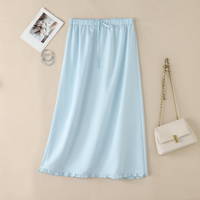 ZANZEA Women Casual Elastic Waist Solid Color Loose Drawstring Skirts S синий