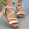 Female Shoes On Sale 2025 New Cover Heel Weave Women's Sandals Outdoor Elegant Daily Sandals Women Back Zip Plus Size Rome Shoes