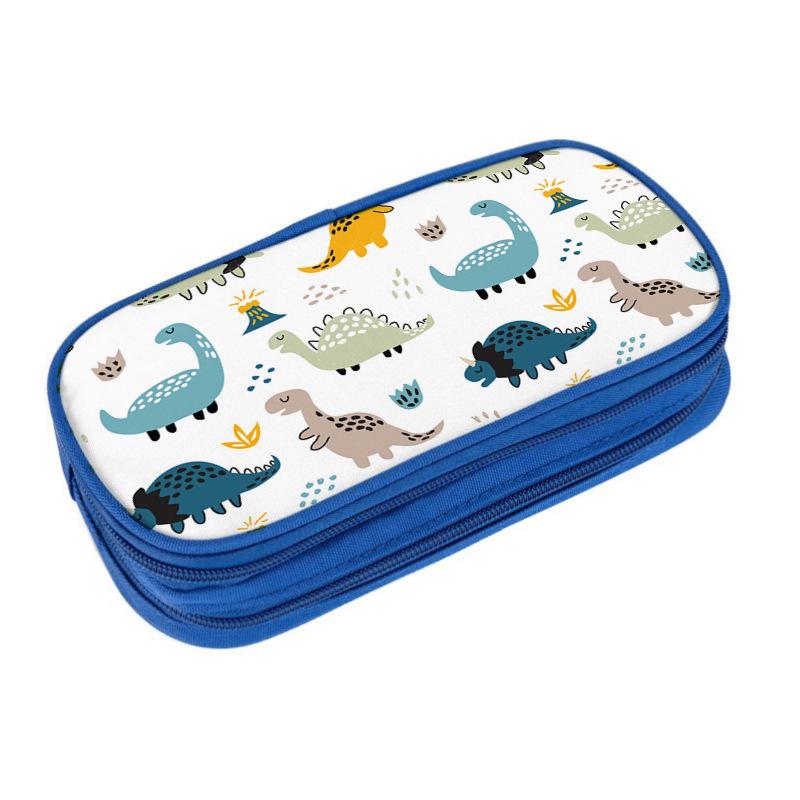 Dinosaur Double-Layer Blue Pencil Case - Multi-functional, Large Capacity for Students Double Layer Multifunction Blue
