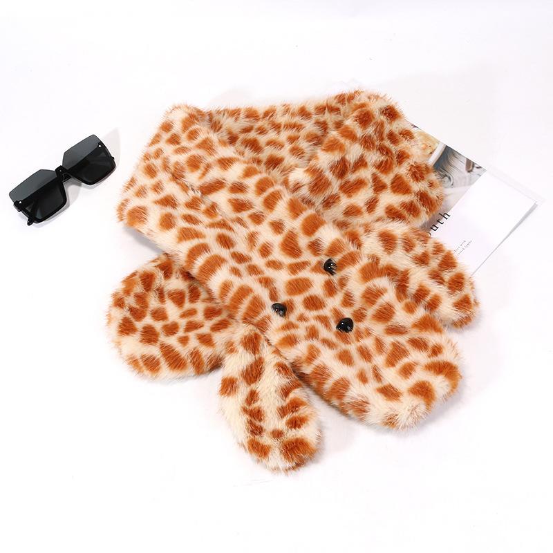 Plush Scarf for Women Warm Leopard Print Fisherman Hat Neck Protection Cold Protection Scarf Cartoon Versatile Basin Hat Trendy