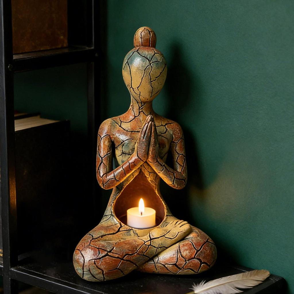 Meditation Statue Meditation Zen Candle Holder Resin Yoga Sculpture Tabletop Ornament For Spiritual Seeker Mindfulness