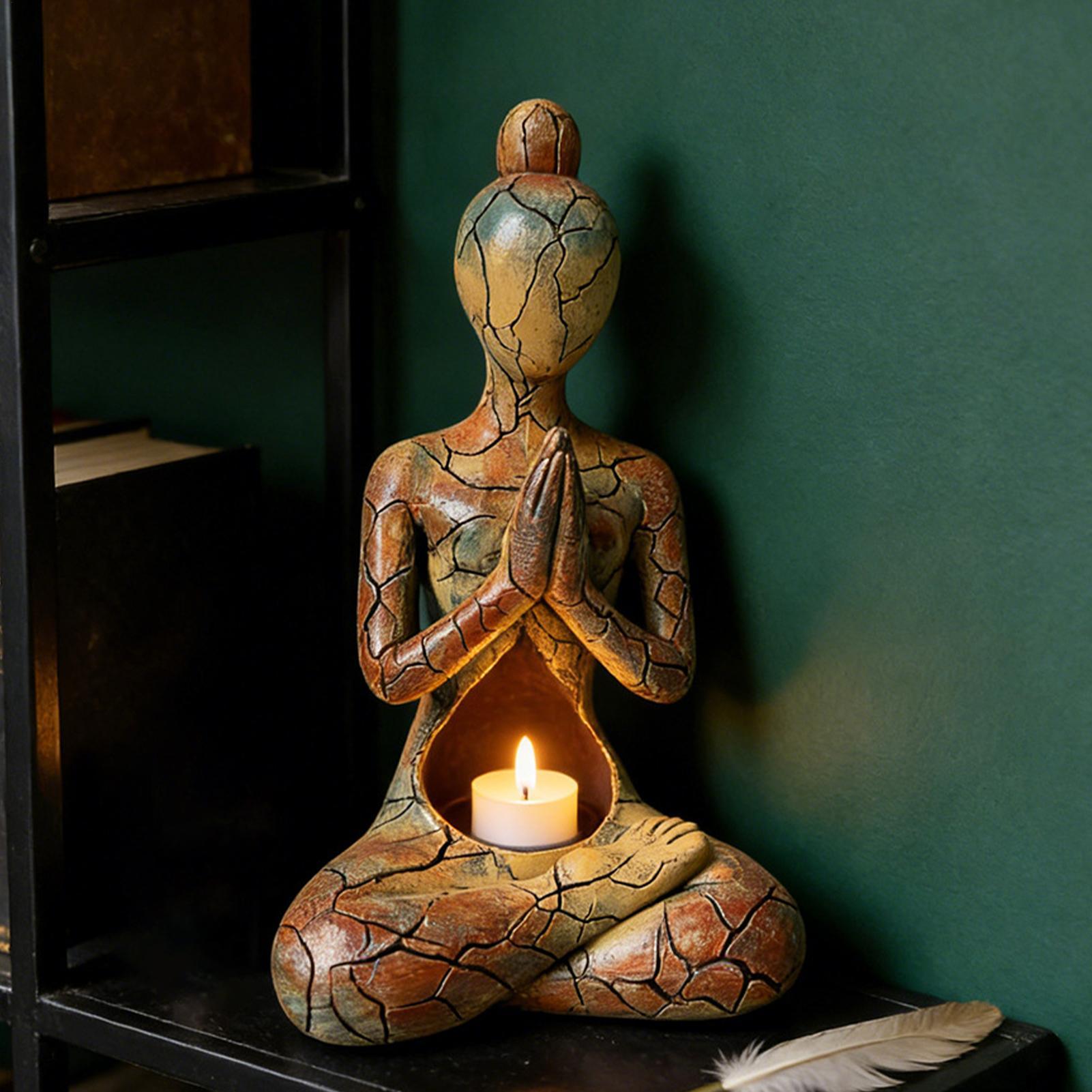 Yoga Pose Statue Zen Meditation Decor Candle Holder Resin Yoga Sculpture Tabletop Ornament For Spiritual Seeker Mindfulness CN