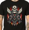 Skull Wings T-Shirt Gothic Skeleton Rock Hands Fire Biker Dark Art Graphic Tee.