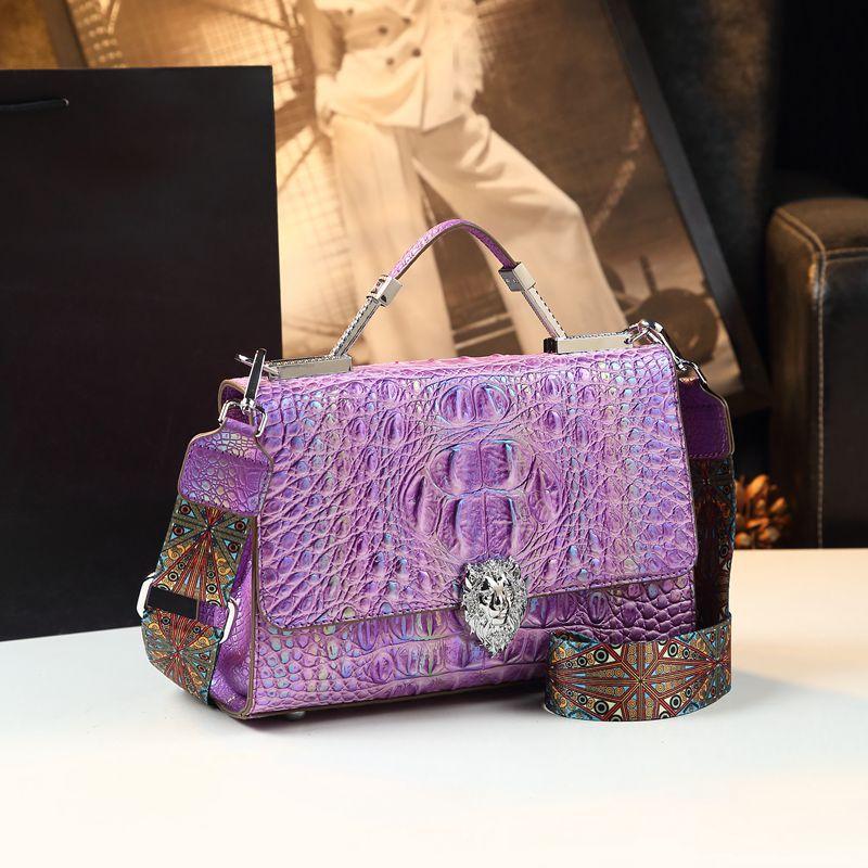 

Крайняя плоть из крокодиловой кожи, крайняя плоть большой емкости, высококачественная и универсальная, модная, ручная работа, наклонная, счет за ручную стирку фиолетовый