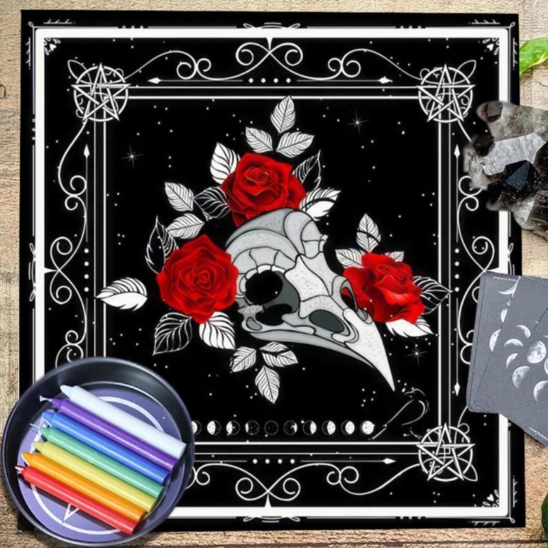 Divinations Tablecloth Skull Bird Head Flower Astrologys Tarot Cards Tablecloth Altars Cloth Divinations Game Accessory