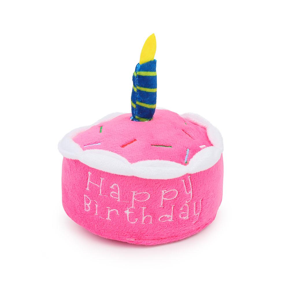 

Party Candle Small Cake Dog Toy Pink Blue Soft Plush Birthday Cake Chew Pet Toy
