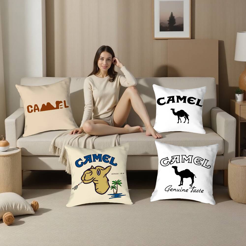 Luxury C-Camel Pillow Case Plush Fabric Soft Double Sided Print Sofa Cushion Cover Throw Pillow Covers