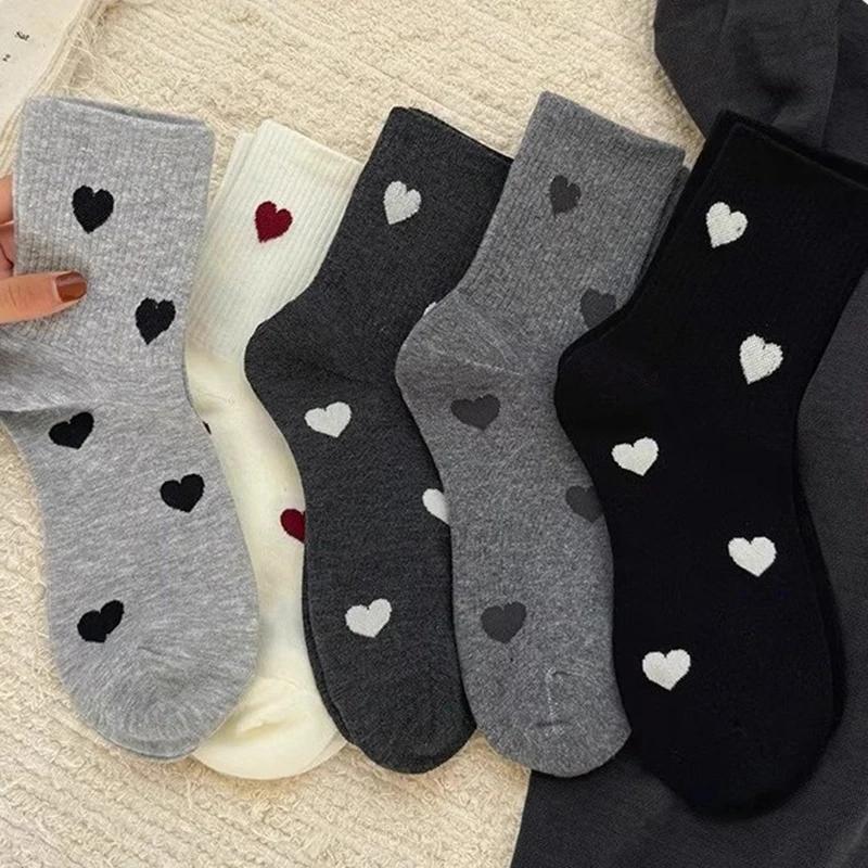 Autumn Winter Women's Socks Cute Heart Shaped Mid Tube New Ins Trendy Trendy Versatile High Beauty Duty Series Socks 1/5 Pairs