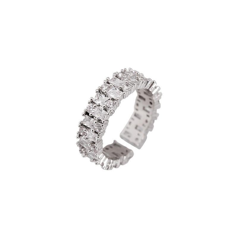 Korean Style Elegant Adjustable Silver Finger Ring With Sparkling Diamonds Women For
