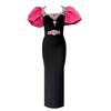 New bandage dress fashionable women's clothing square neck bubble sleeve design sense women's clothing diamond-encrusted evening dress sexy
