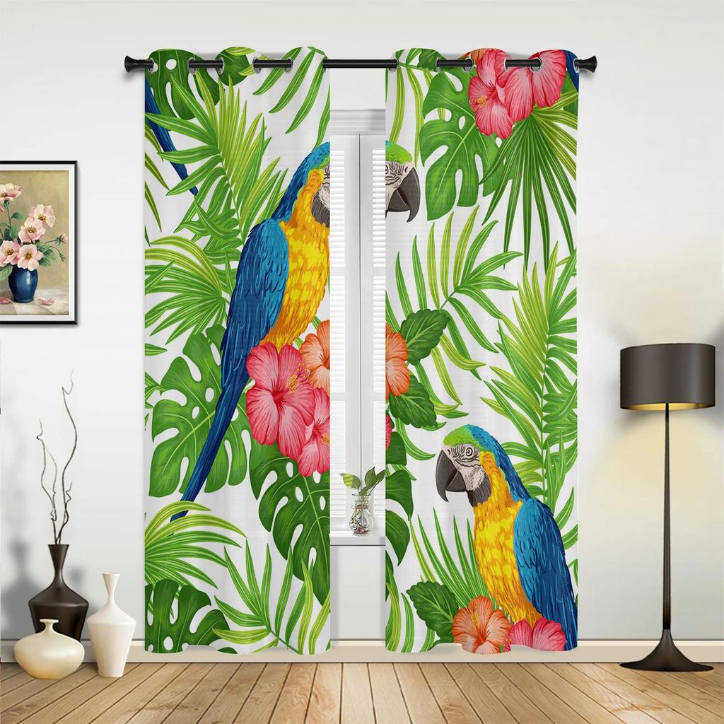 Tropical Jungle Parrot Green Plants Curtains for Bedroom Living Room Drapes Kitchen Children's Room Window Curtain Home Decor