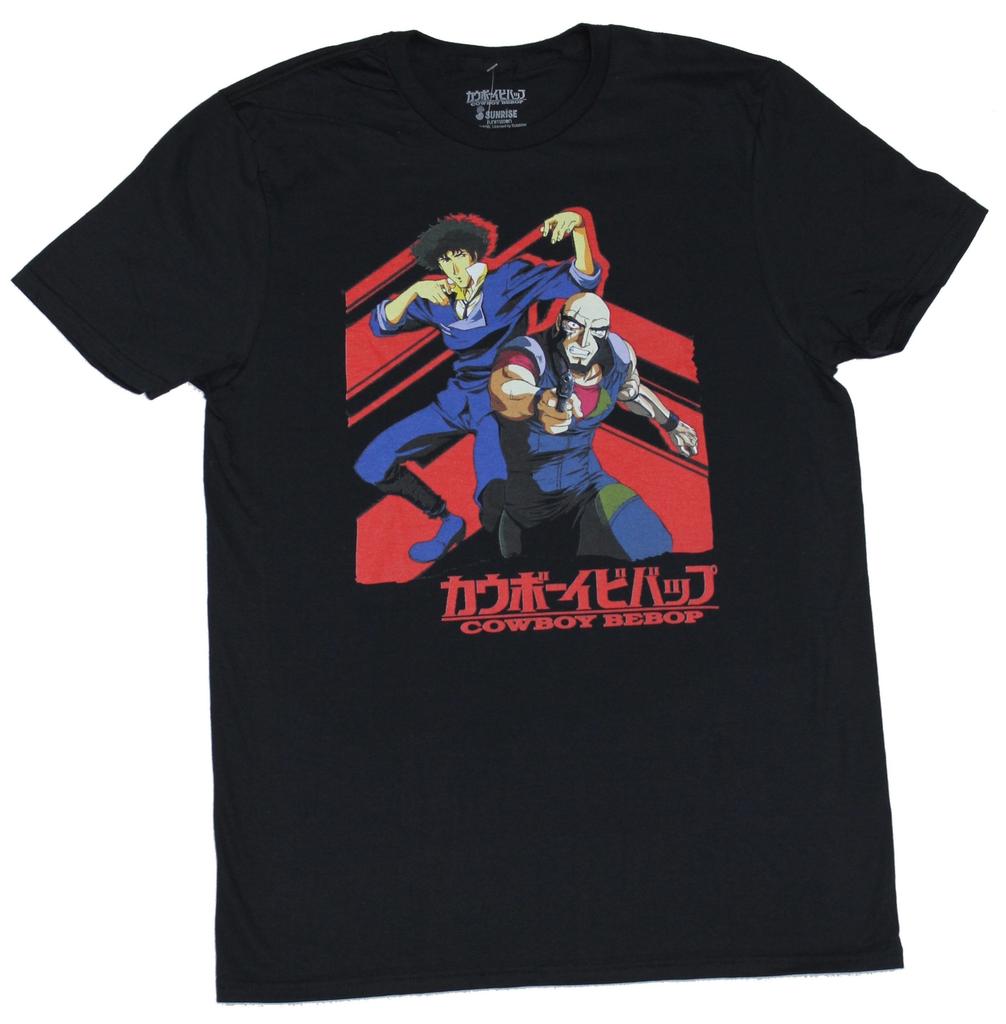 Cowboy Bebop Adult New T-Shirt - Spike & Jet In Red Outline