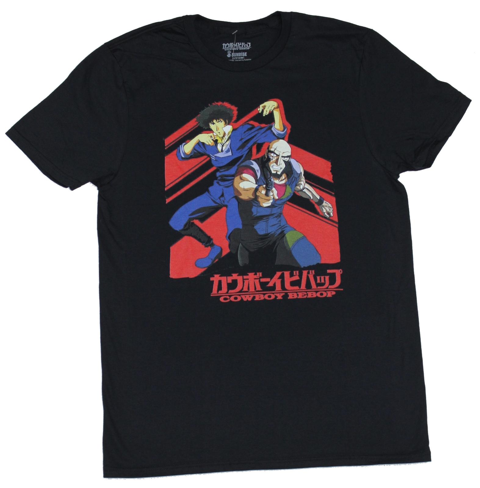 Cowboy Bebop Adult New T-Shirt - Spike & Jet In Red Outline S