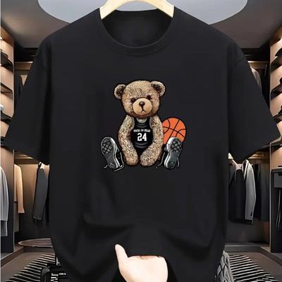 Men's Summer Fashionable Casual Loose Plus Size Leisure Bear Printed Sports Round Neck Short Sleeved T-shirt