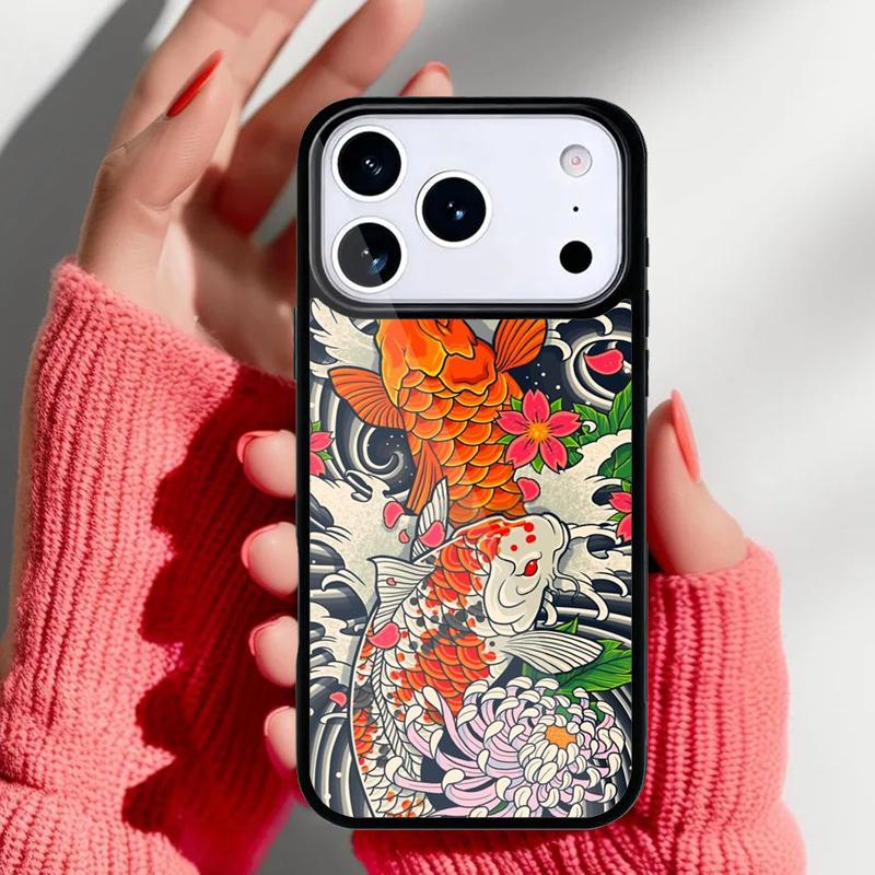 Japanese Koi Fish Phone Case for iPhone 17 16 15 14 13 Pro Max Back Cover for 12 11 Pro Coque