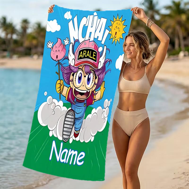 Customizable personalized beach towels Arale Norimaki themed designs.Suitable for the beach, yoga, sports;ideal as beach accessories