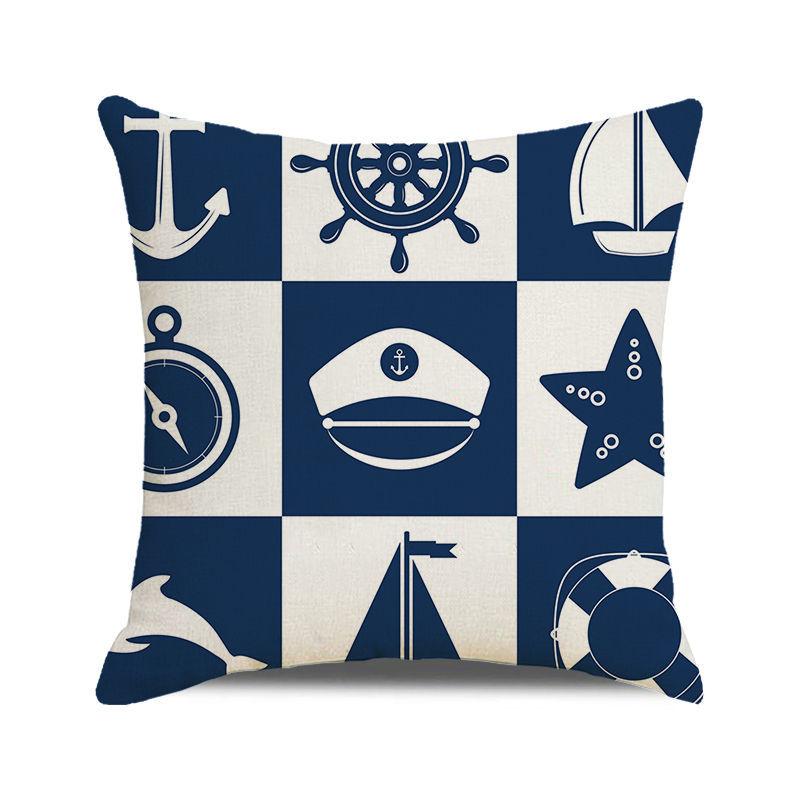 Watercolor Maritime-themed Logo Digital Printing Short Plush Pillow Covers for Car Sofa Office Cushion Cover Home Goods
