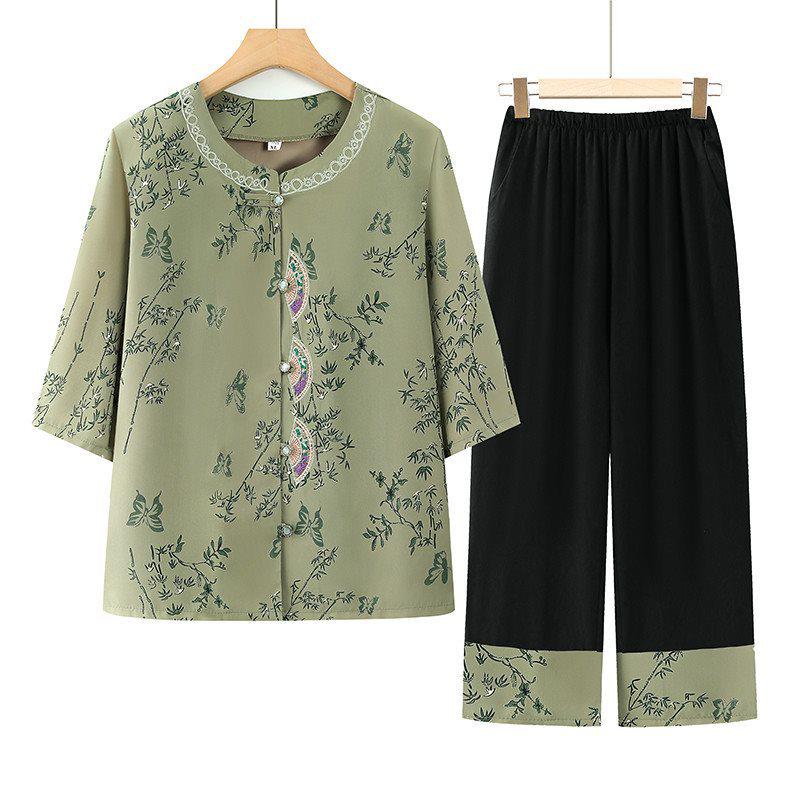 

2026 Summer Set: Traditional Chinese Style for Women Over 70 2XL [Recommended 100-115 lbs]