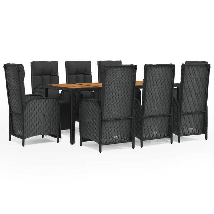 VidaXL 9-piece Garden Dining Set and Cushions Black Wicker, Dining Set, Dining Set 3185079