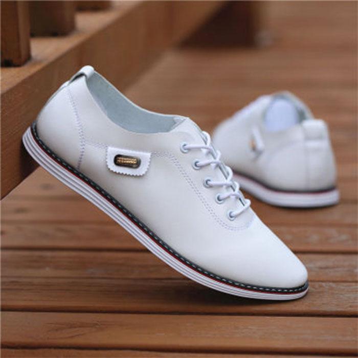 Frühling und Herbst Herren Casual Lederschuhe Herren koreanische Version des Trends Jugend Leder Panel Schuhe weiß atmungsaktiv