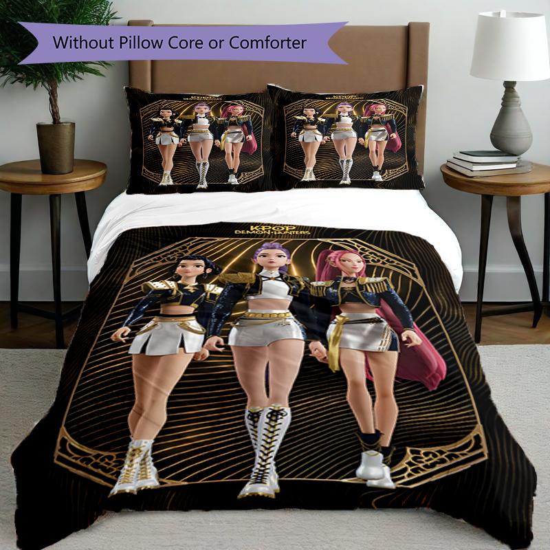 3-teiliges Bettbezug-Set (1 * Bettbezug + 2 * Kissenbezug, ohne Kern),KPop Dämonenjäger Druck Bettwäsche-Set, Schlafzimmer-Dekoration, Ganzjahres, Geburtstagsgeschenk