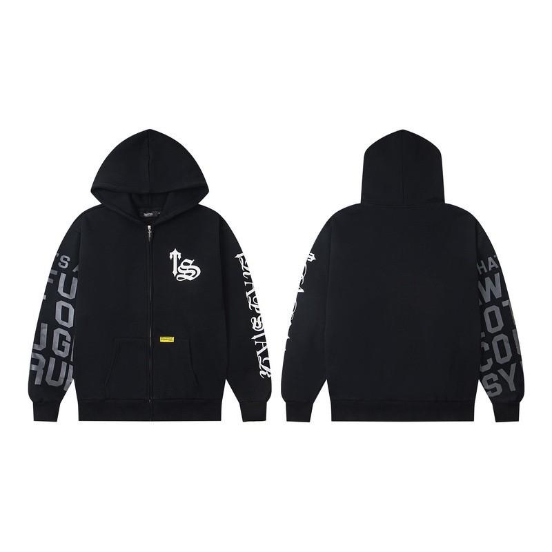 Mens Oversized Hooded Zip-Up Sweatshirt Black Cotton Streetwear Loose Fit 2025