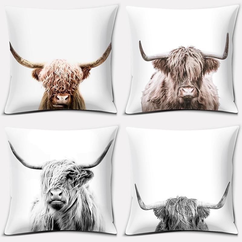 

45x45 см наволочка с рисунком коровы в шотландском высокогорье, удобный диван, стул, кровать, наволочка, домашний декор, наволочка для объятий