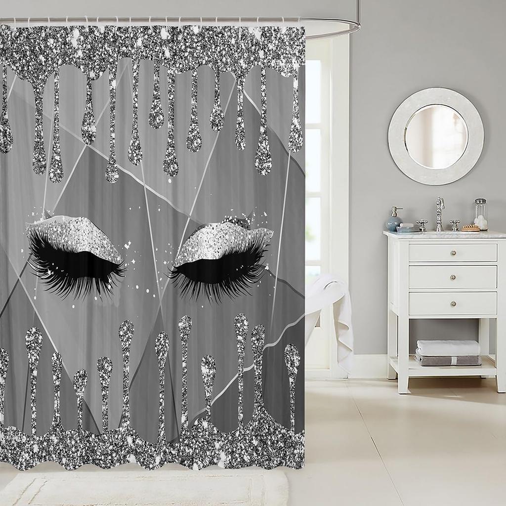 Glitzer Augen Duschvorhang Funkelndes Make-up Design Schwarz Weiß Glamour Mode Badezimmer Dekor Wasserdichtes Gewebe Wohnaccessoires