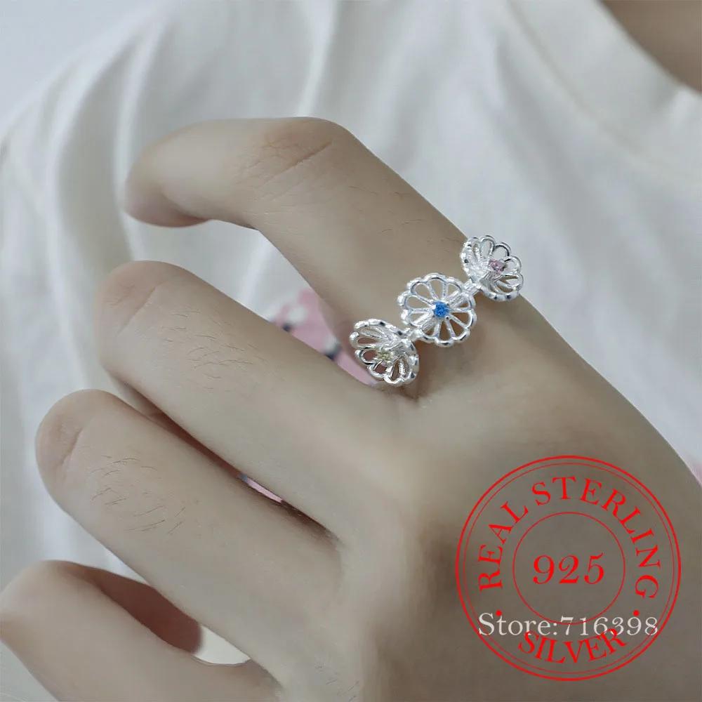 

Original 925 Sterling Silver Crystal 3 Flowers Open Rings for Women Men Fashion Women s Jewelry Party Girls Wedding Anillos Gift One Size