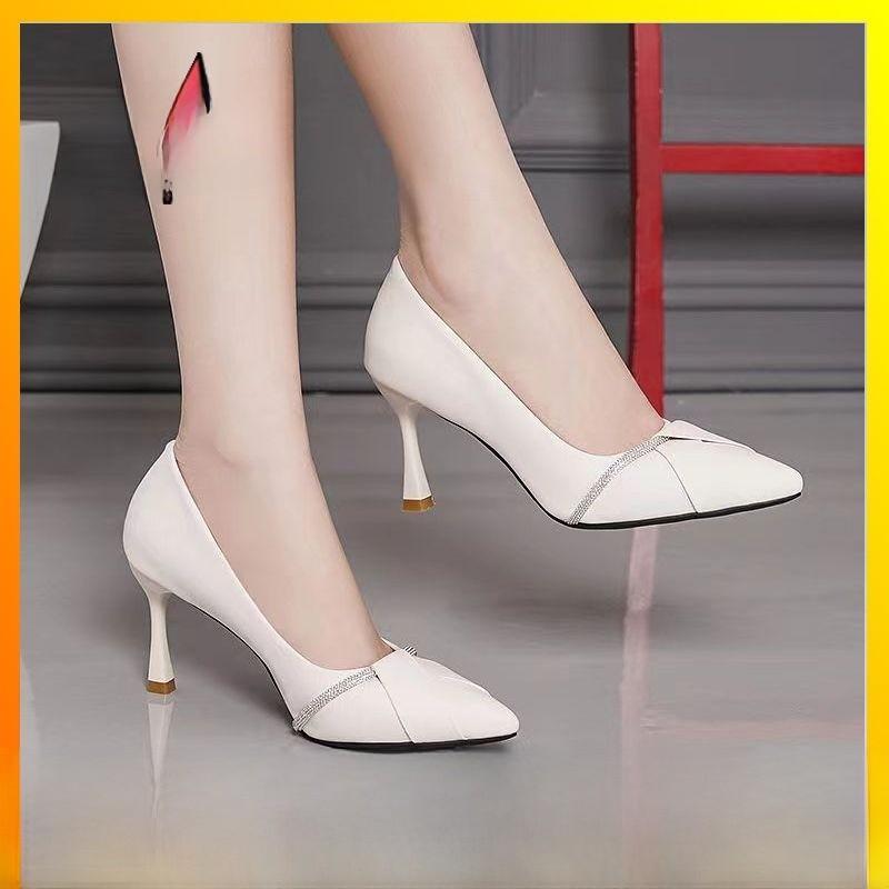 High Heels For Women With Sharp Toe Slipon Elegant Pu Dress Footwear For Office And Spring