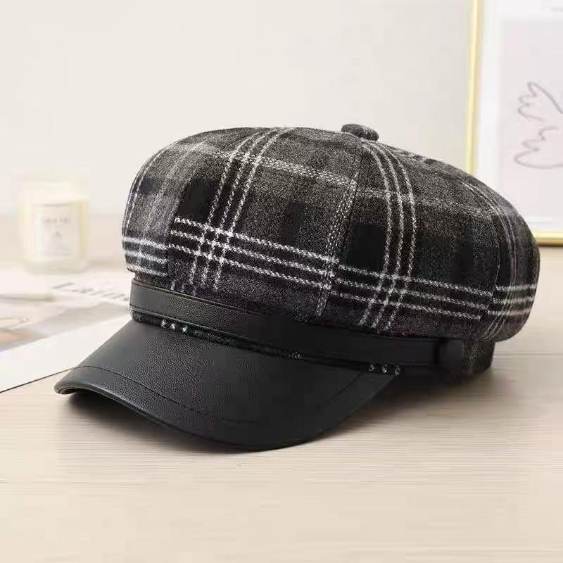 Chic Tweed Plaid Newsboy Beret Cap for Women
