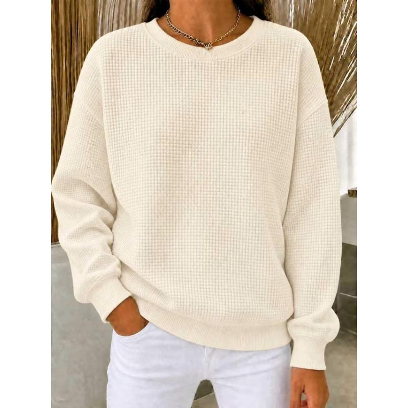 Women S Round Neck Loose Fit Casual Solid Color Long Sleeve T Shirt