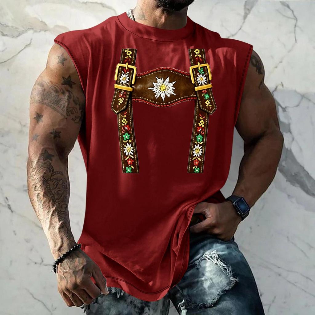 Men Sleeveless Tank Top Loose Fit Casual Streetwear Printed Texture Pattern Summer Vest for Outdoor Sports and Daily Wear