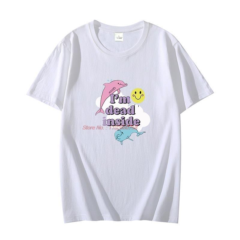 Unisex Oversized Cotton Tshirt Dolphin Im Dead Inside Sunshine Funny Graphic Oneck Unisexs Summer Clothing